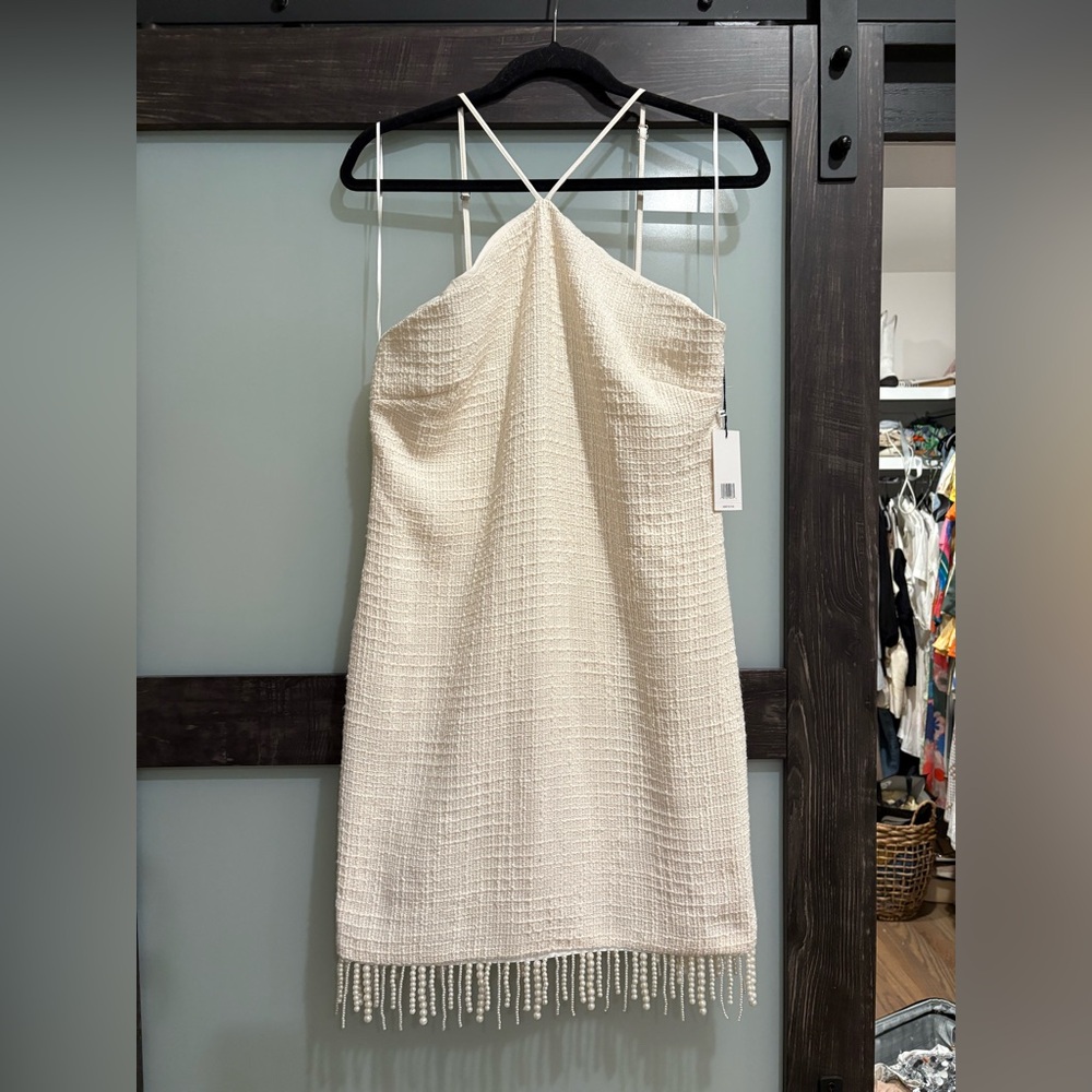 Hand beaded fridge halter dress